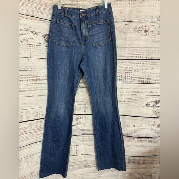 Forever 21 Jeans Womens Size 27 Y2K Flare Wide Leg Raw Hem High rise Denim New - Picture 2 of 10
